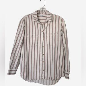 Madewell Soft Flannel Stripe Button Down Shirt Size S | Cream Pink Green